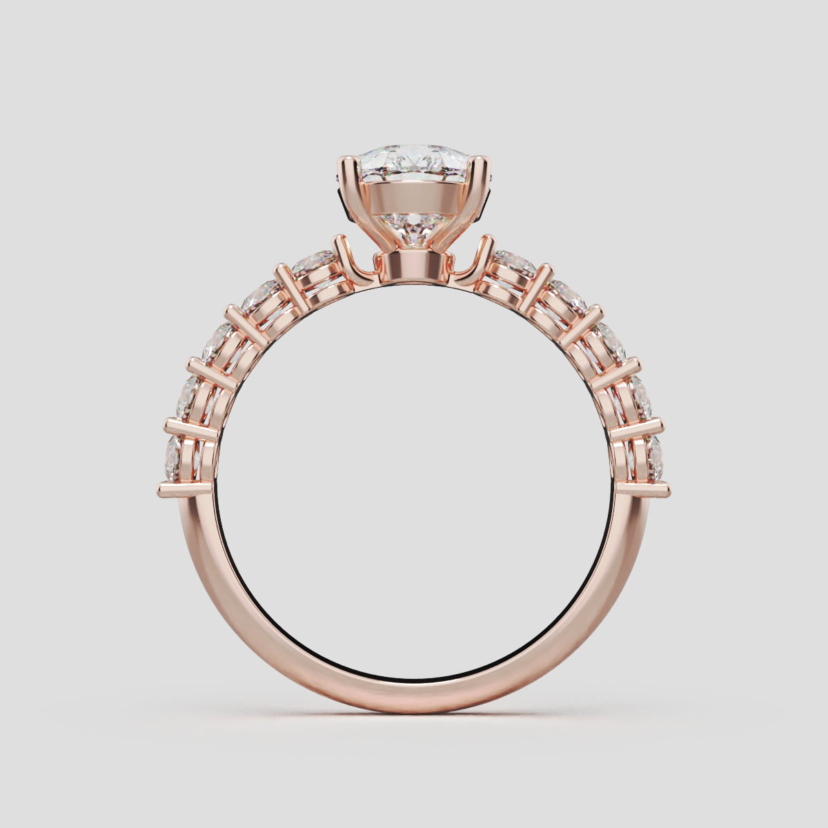 Stilla, 1.5ct pear lab grown diamond engagement ring, 2.5mm Side Stones, 18K rose gold - through finger
