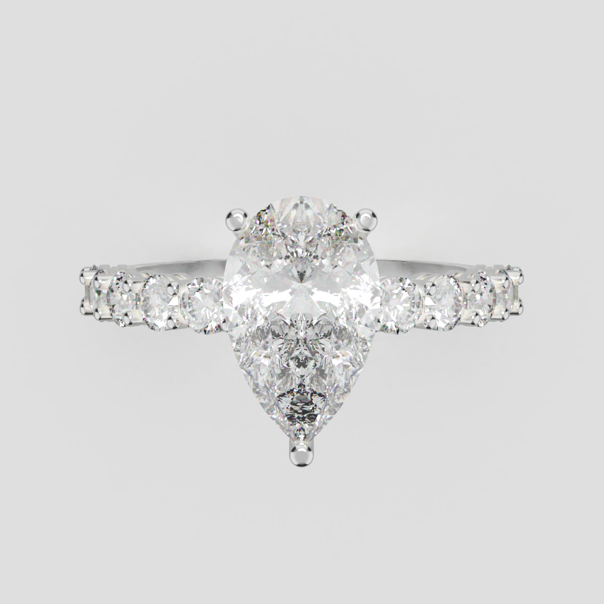 Stilla, 1.5ct pear lab grown diamond engagement ring, 2.5mm Side Stones, 18K white gold - front view