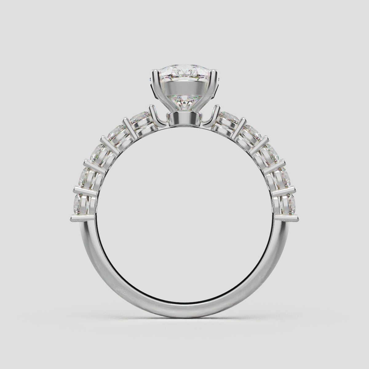 Stilla, 1.5ct pear lab grown diamond engagement ring, 2.5mm Side Stones, 18K white gold - through finger