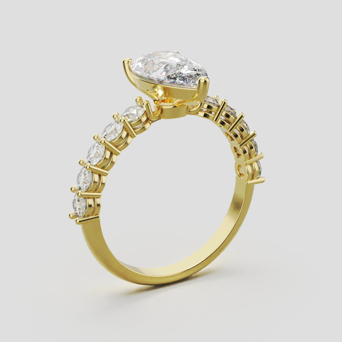 Stilla, 1.5ct pear lab grown diamond engagement ring, 2.5mm Side Stones, 18K yellow gold - ne