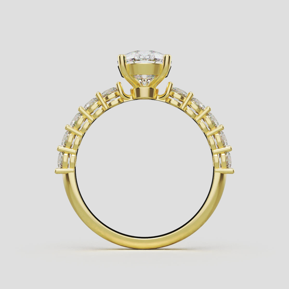 Stilla, 1.5ct pear lab grown diamond engagement ring, 2.5mm Side Stones, 18K yellow gold - through finger