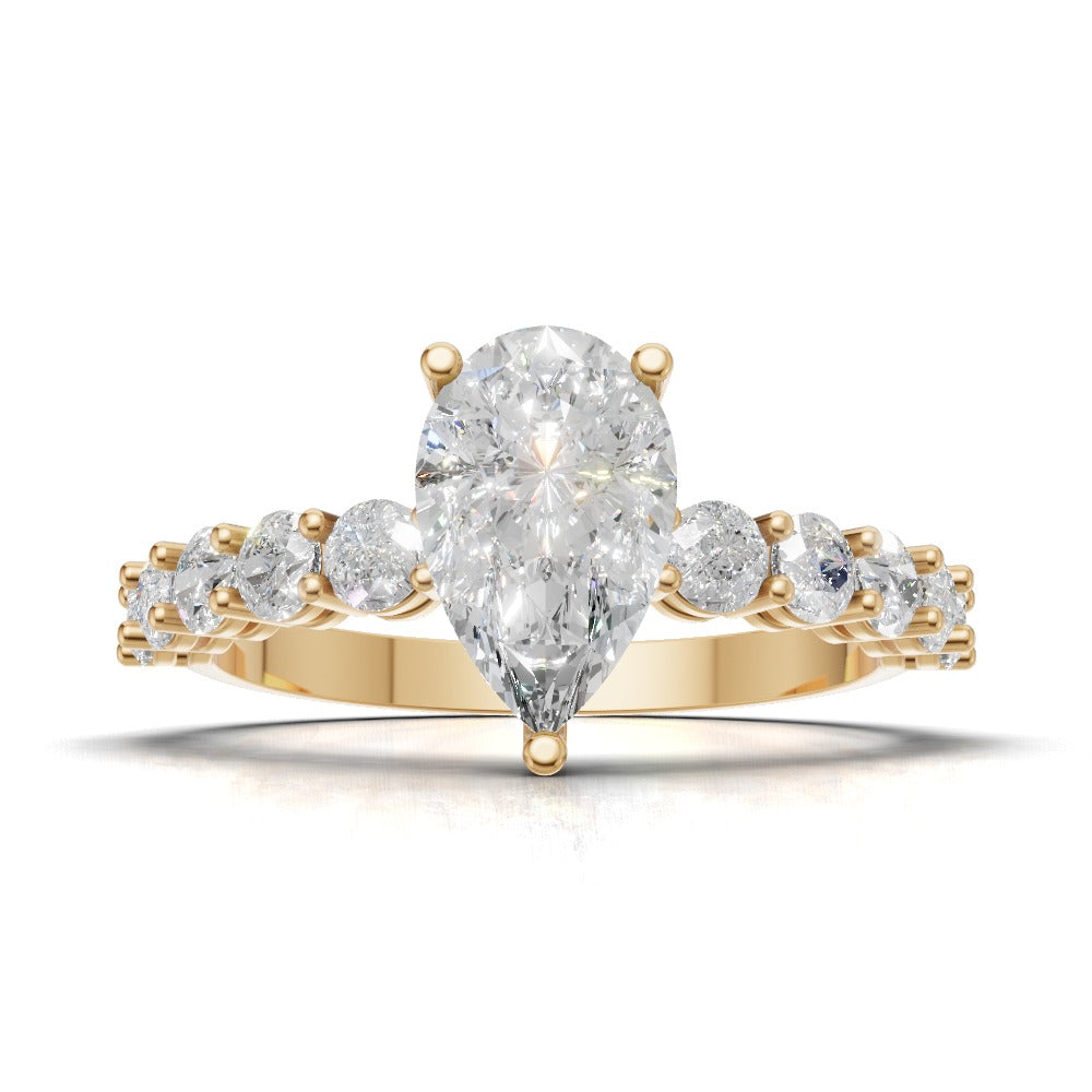 Stilla, 1ct pear lab grown diamond engagement ring, 2.5mm Side Stones, 18K yellow gold - view 4