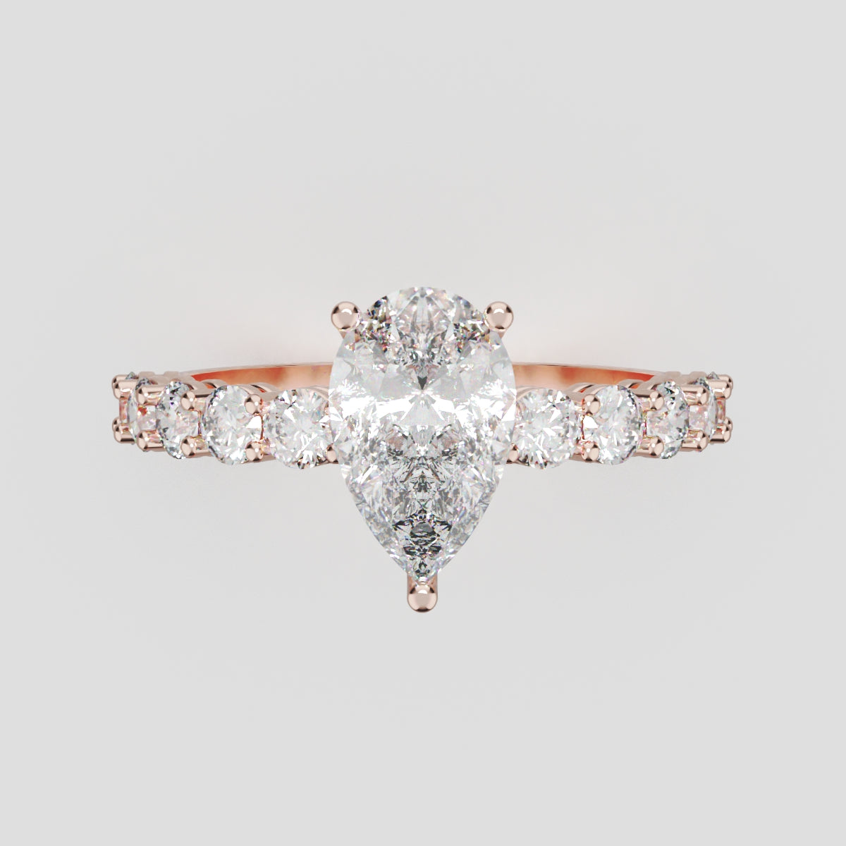 Stilla, 1ct pear lab grown diamond engagement ring, 2.5mm Side Stones, 18K rose gold - front view