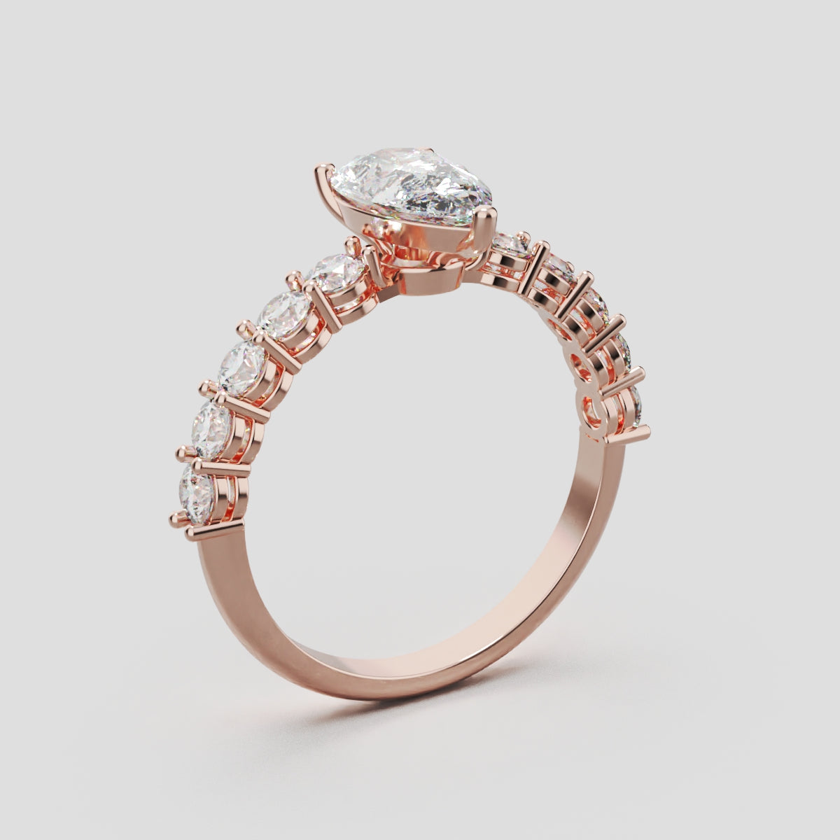 Stilla, 1ct pear lab grown diamond engagement ring, 2.5mm Side Stones, 18K rose gold - ne