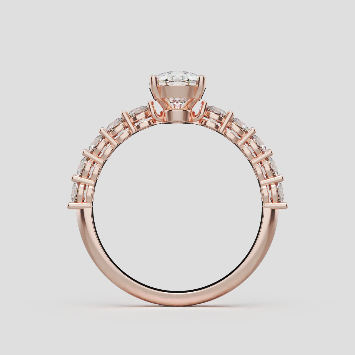 Stilla, 1ct pear lab grown diamond engagement ring, 2.5mm Side Stones, 18K rose gold - through finger