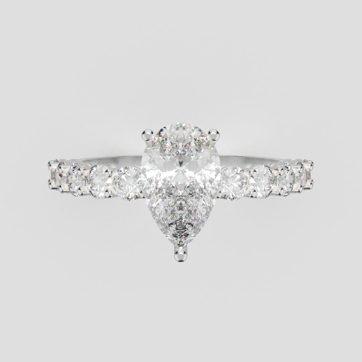 Stilla, 1ct pear lab grown diamond engagement ring, 2.5mm Side Stones, 18K white gold - front view