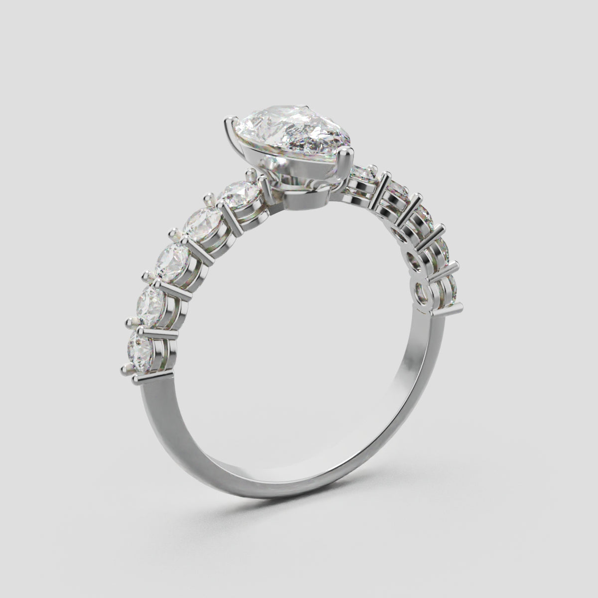 Stilla, 1ct pear lab grown diamond engagement ring, 2.5mm Side Stones, 18K white gold - ne