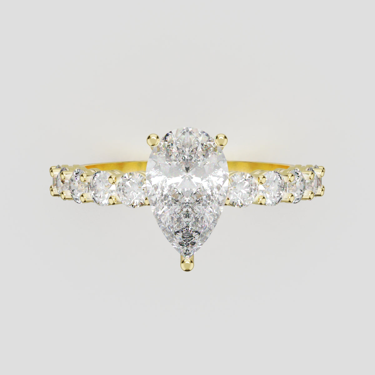Stilla, 1ct pear lab grown diamond engagement ring, 2.5mm Side Stones, 18K yellow gold - front view