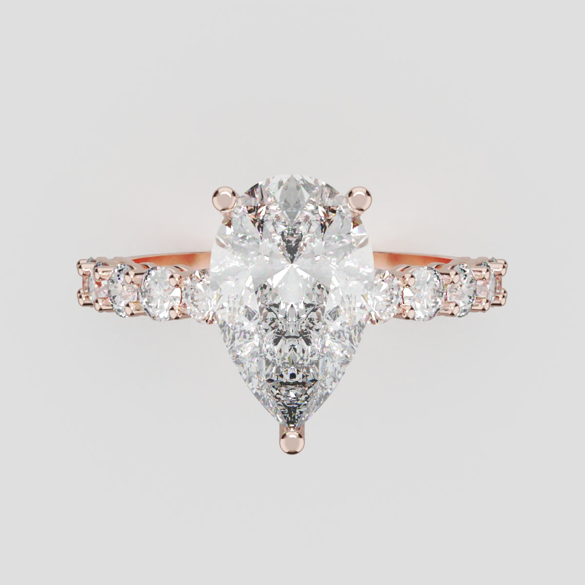 Stilla, 2ct pear lab grown diamond engagement ring, 2.5mm Side Stones, 18K rose gold - front view
