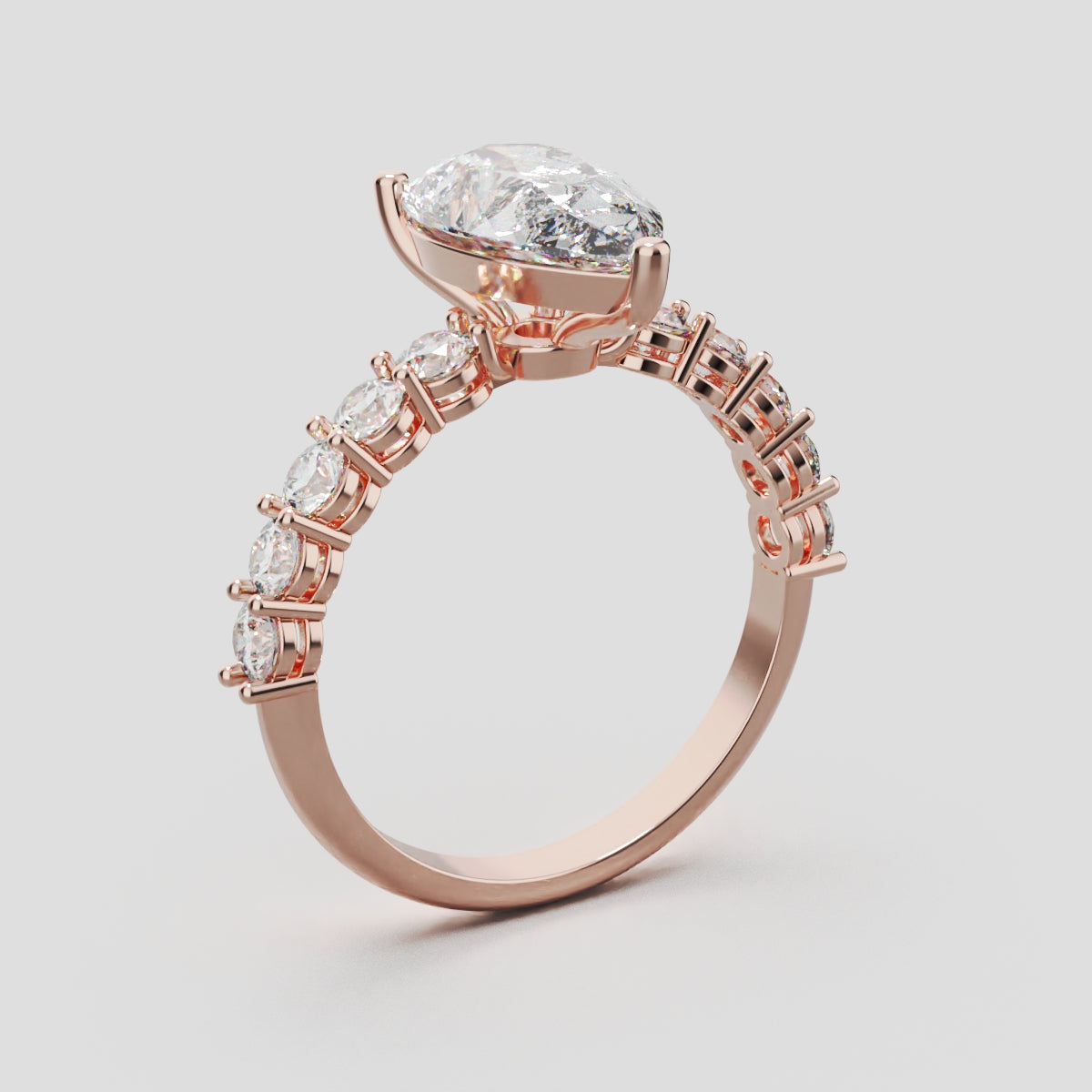 Stilla, 2ct pear lab grown diamond engagement ring, 2.5mm Side Stones, 18K rose gold - ne