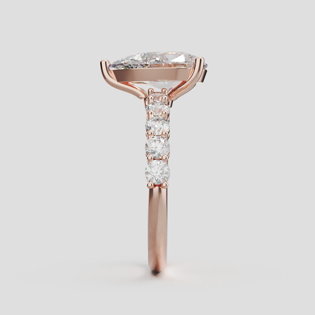 Stilla, 2ct pear lab grown diamond engagement ring, 2.5mm Side Stones, 18K rose gold - side view