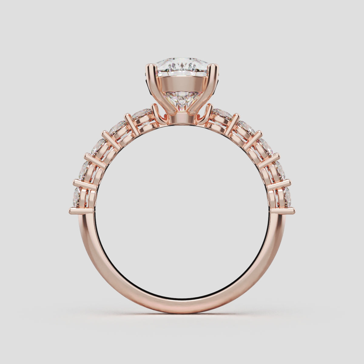 Stilla, 2ct pear lab grown diamond engagement ring, 2.5mm Side Stones, 18K rose gold - through finger