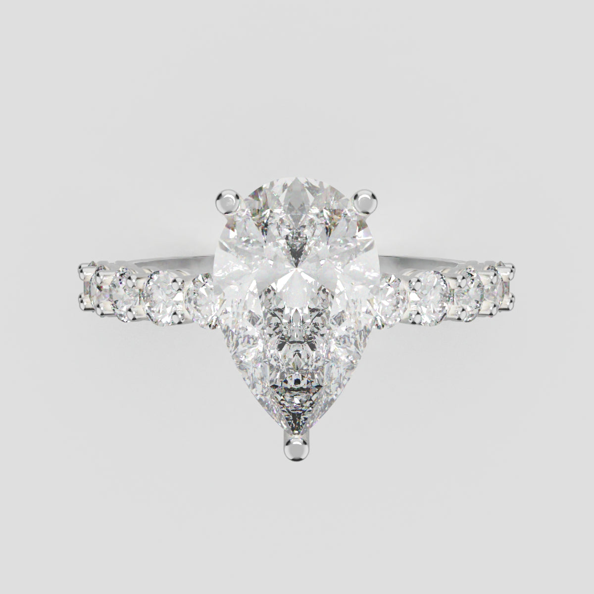 Stilla, 2ct pear lab grown diamond engagement ring, 2.5mm Side Stones, 18K white gold - front view