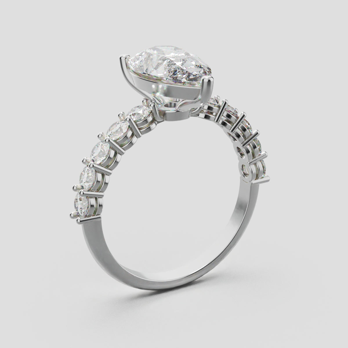 Stilla, 2ct pear lab grown diamond engagement ring, 2.5mm Side Stones, 18K white gold - ne
