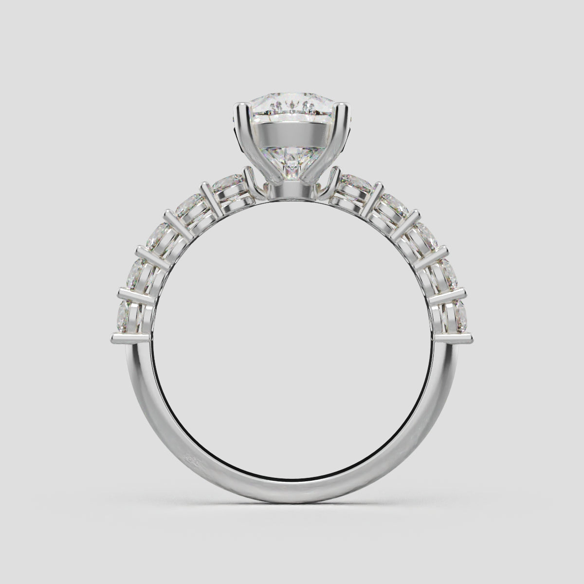 Stilla, 2ct pear lab grown diamond engagement ring, 2.5mm Side Stones, 18K white gold - through finger