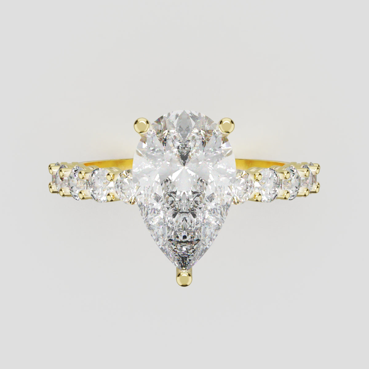 Stilla, 2ct pear lab grown diamond engagement ring, 2.5mm Side Stones, 18K yellow gold - front view