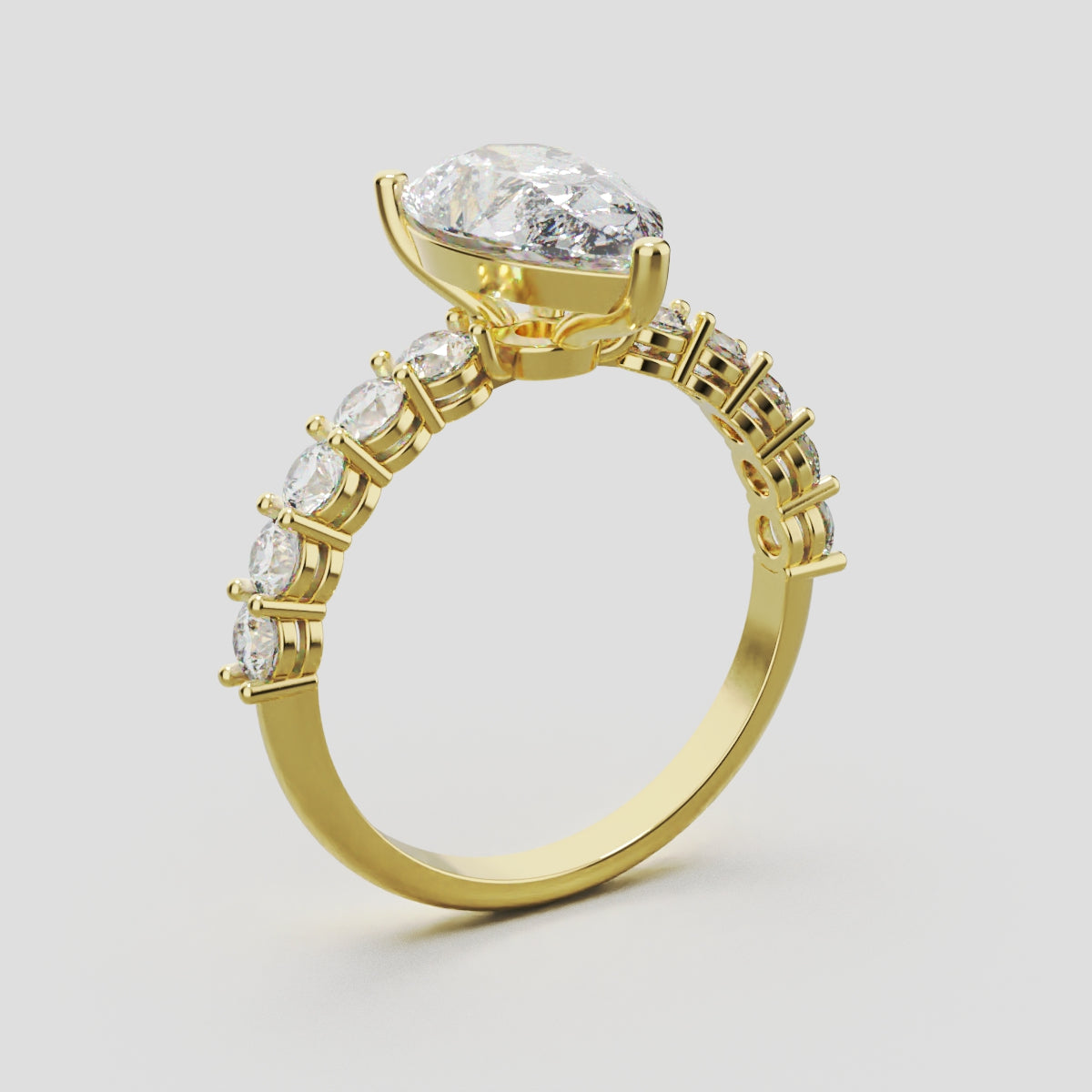 Stilla, 2ct pear lab grown diamond engagement ring, 2.5mm Side Stones, 18K yellow gold - ne