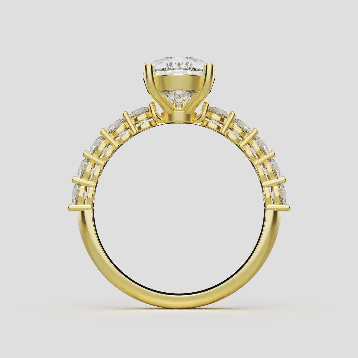 Stilla, 2ct pear lab grown diamond engagement ring, 2.5mm Side Stones, 18K yellow gold - through finger