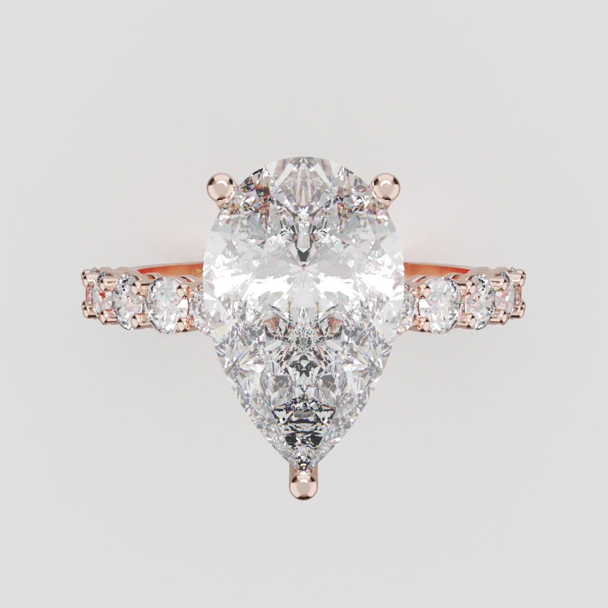 Stilla, 3ct pear lab grown diamond engagement ring, 2.5mm Side Stones, 18K rose gold - front view