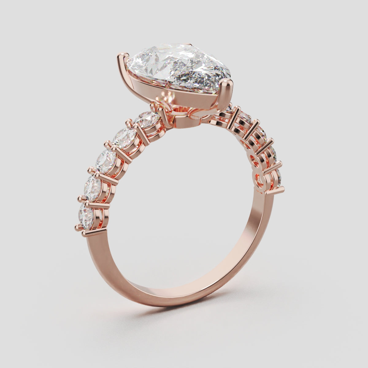 Stilla, 3ct pear lab grown diamond engagement ring, 2.5mm Side Stones, 18K rose gold - ne