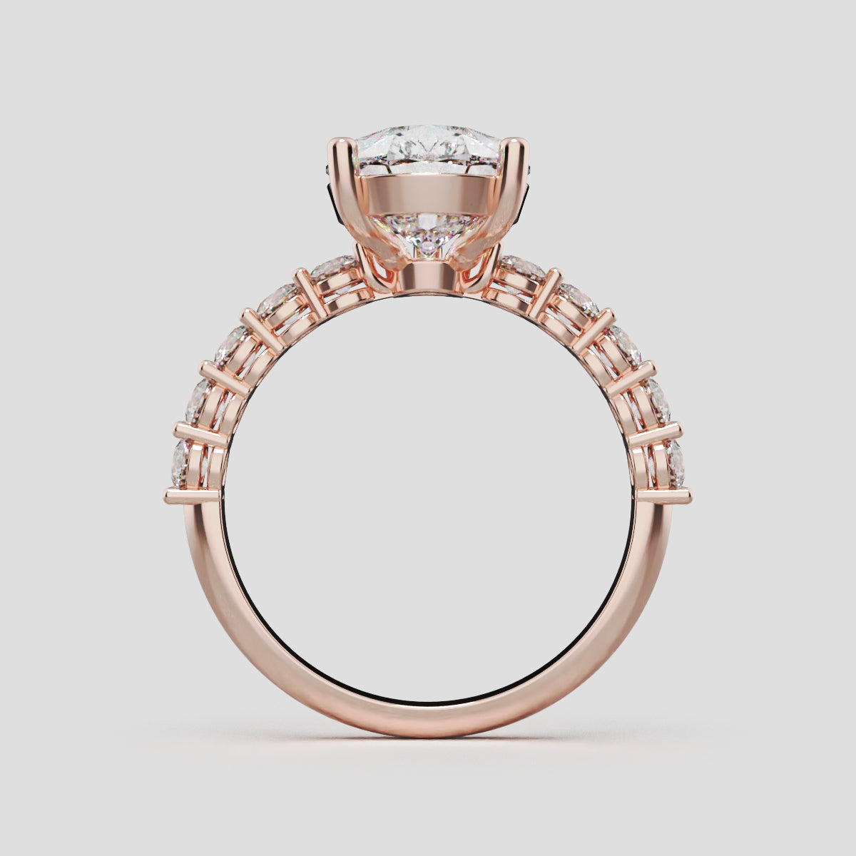 Stilla, 3ct pear lab grown diamond engagement ring, 2.5mm Side Stones, 18K rose gold - through finger