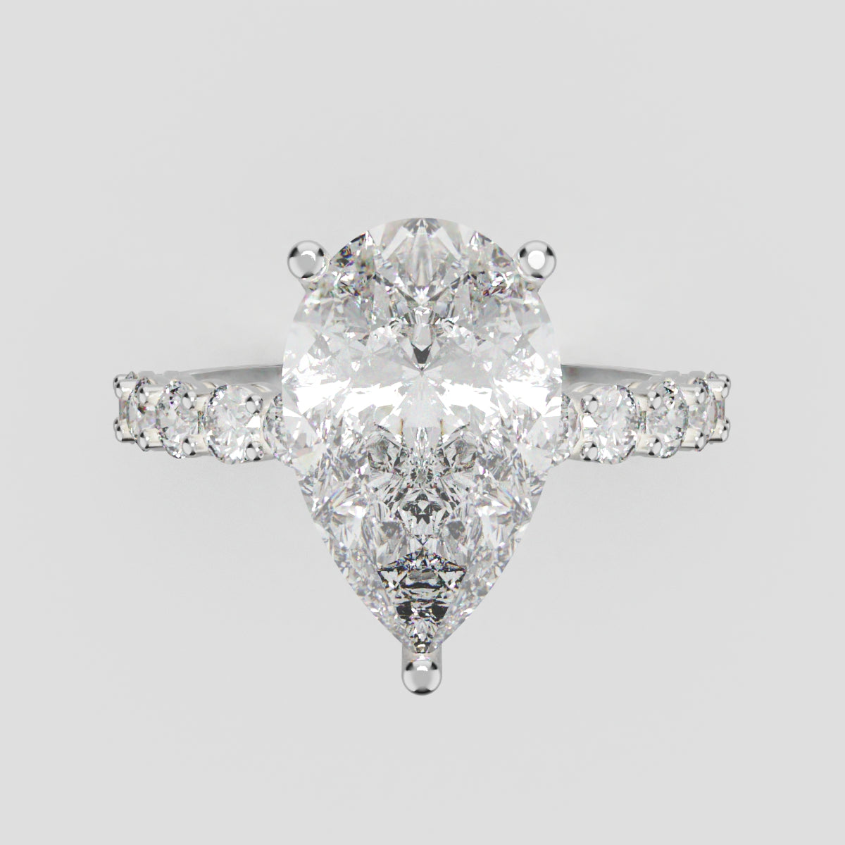 Stilla, 3ct pear lab grown diamond engagement ring, 2.5mm Side Stones, 18K white gold - front view