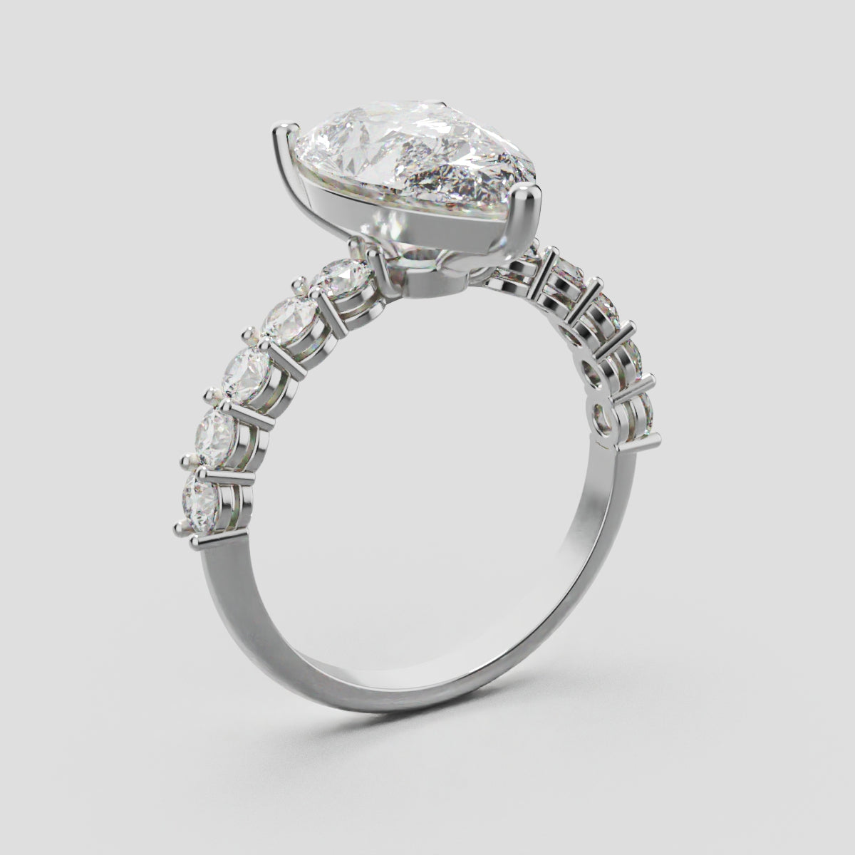 Stilla, 3ct pear lab grown diamond engagement ring, 2.5mm Side Stones, 18K white gold - ne