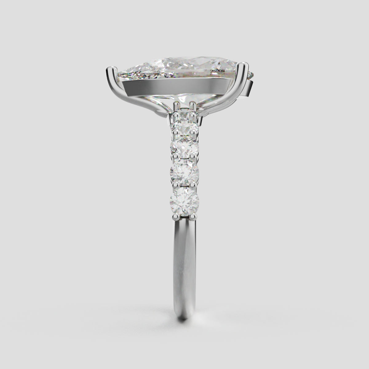 Stilla, 3ct pear lab grown diamond engagement ring, 2.5mm Side Stones, 18K white gold - side view