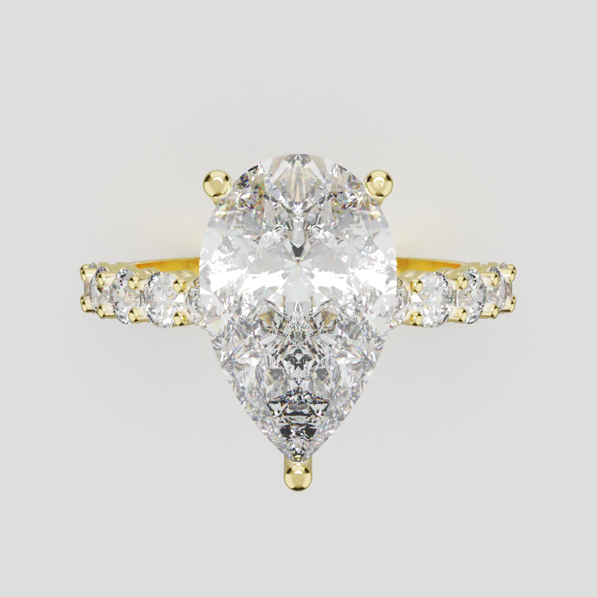 Stilla, 3ct pear lab grown diamond engagement ring, 2.5mm Side Stones, 18K yellow gold - front view