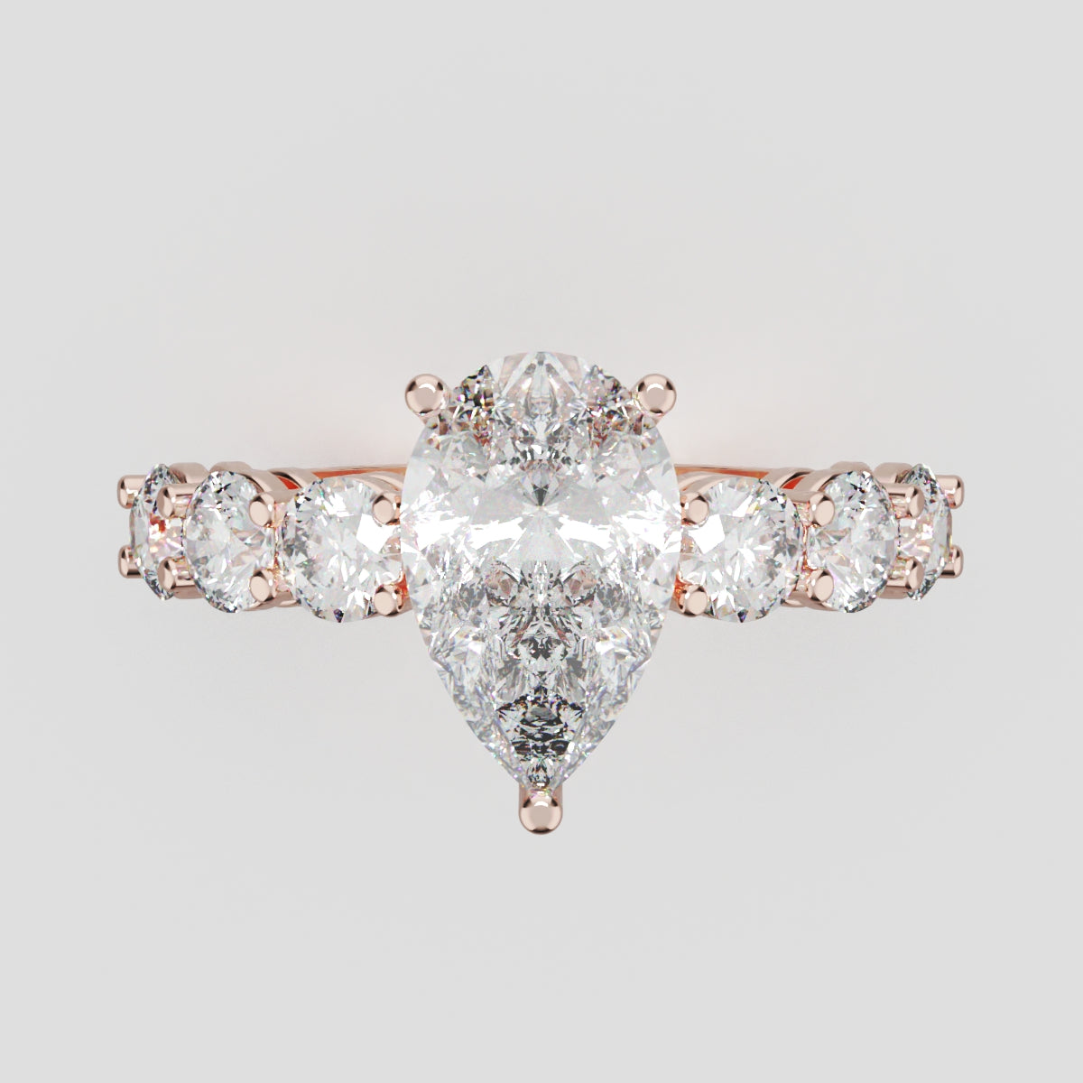 Cascata, 1.5ct pear lab grown diamond engagement ring, 3.5mm Side Stones, 18K rose gold - front view
