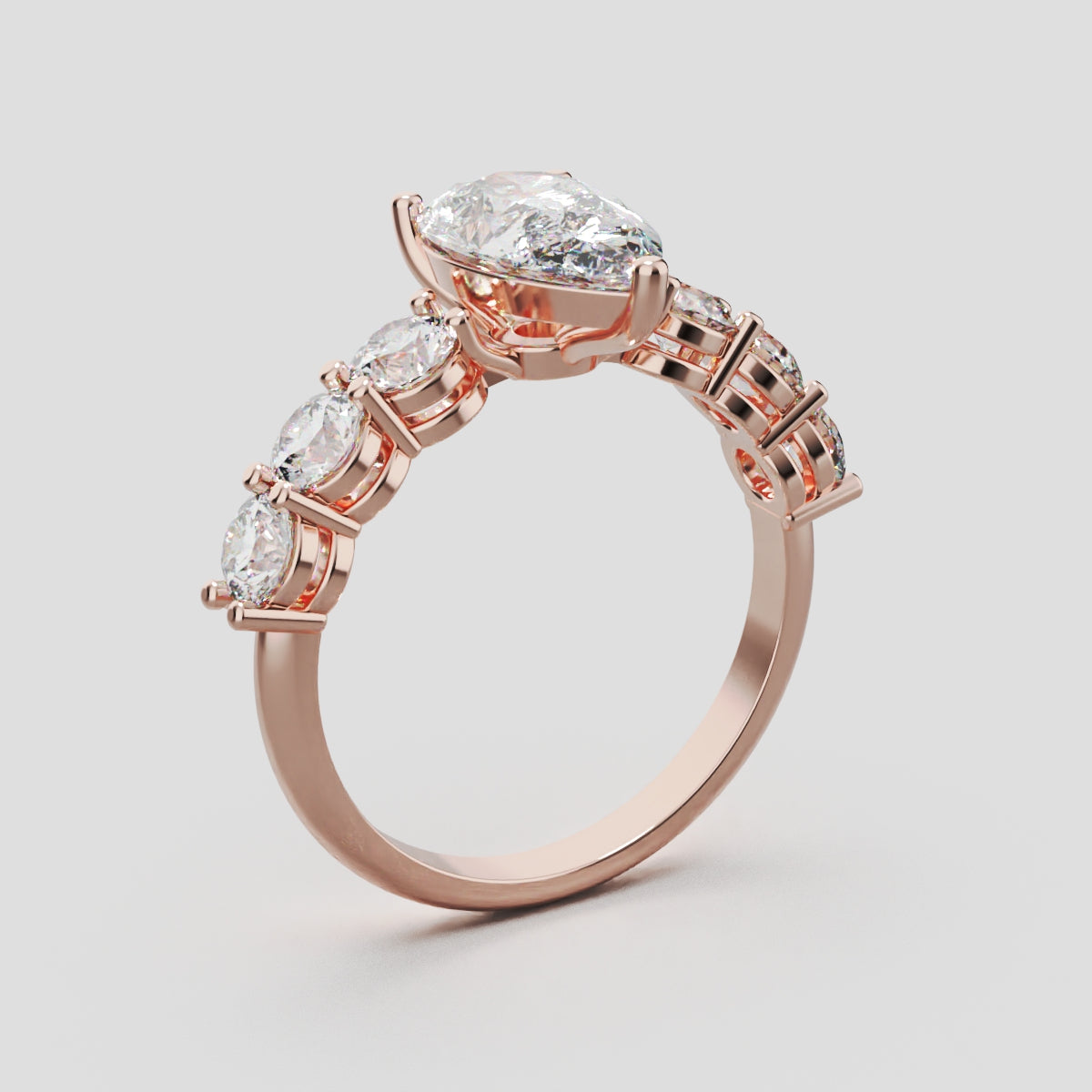 Cascata, 1.5ct pear lab grown diamond engagement ring, 3.5mm Side Stones, 18K rose gold - ne