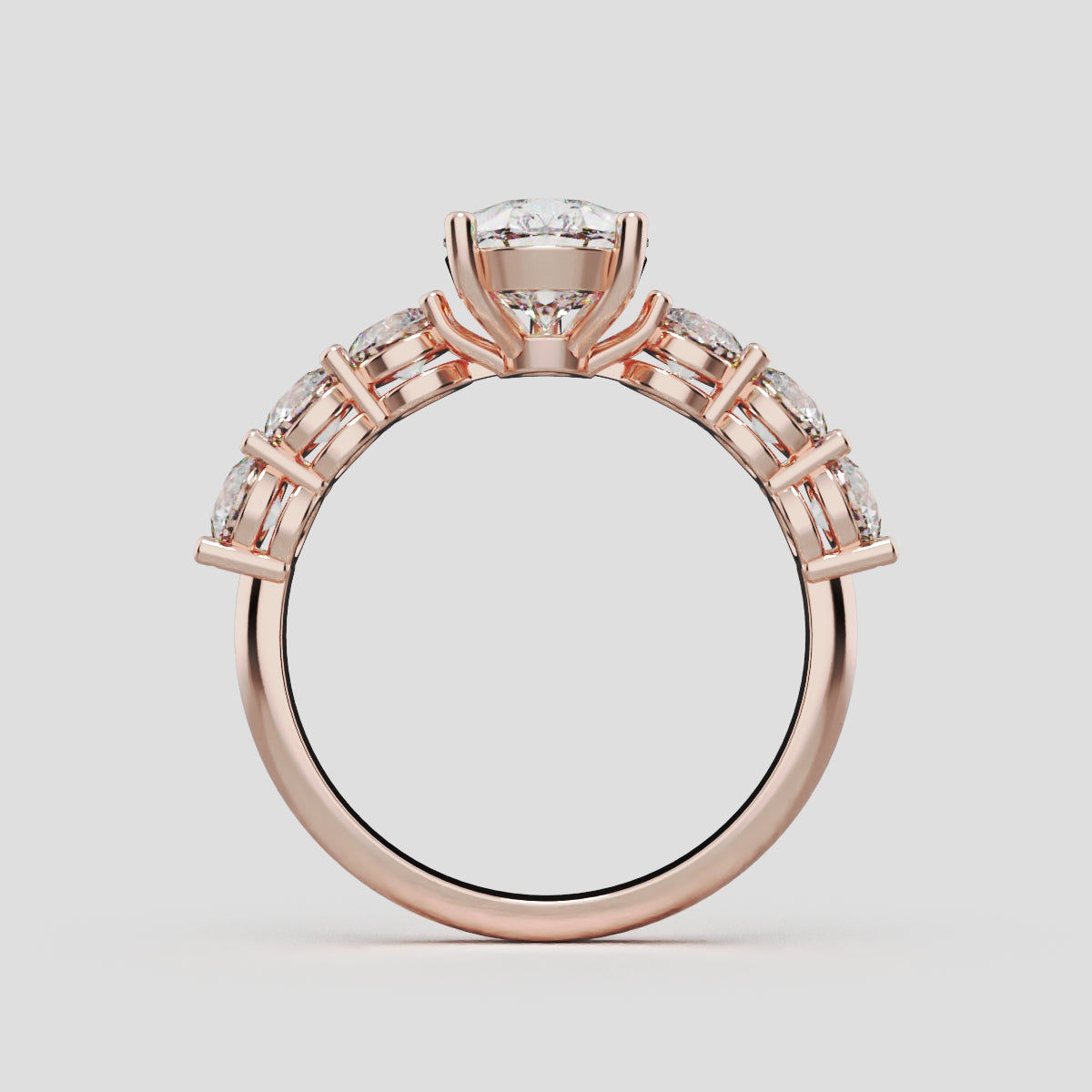 Cascata, 1.5ct pear lab grown diamond engagement ring, 3.5mm Side Stones, 18K rose gold - through finger