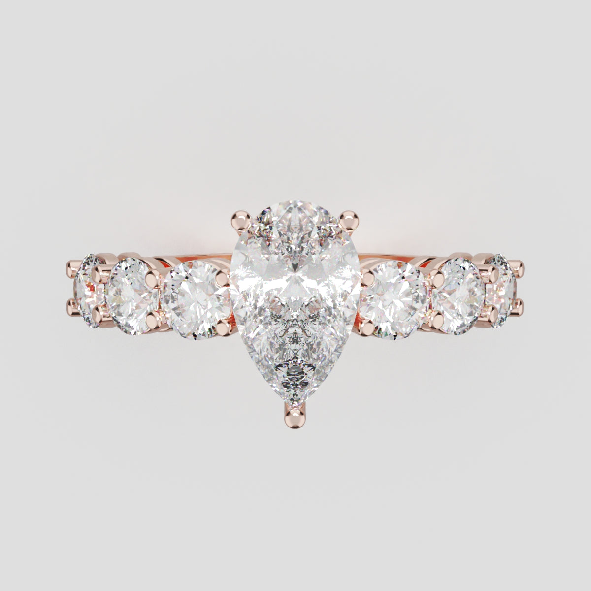 Cascata, 1ct pear lab grown diamond engagement ring, 3.5mm Side Stones, 18K rose gold - front view