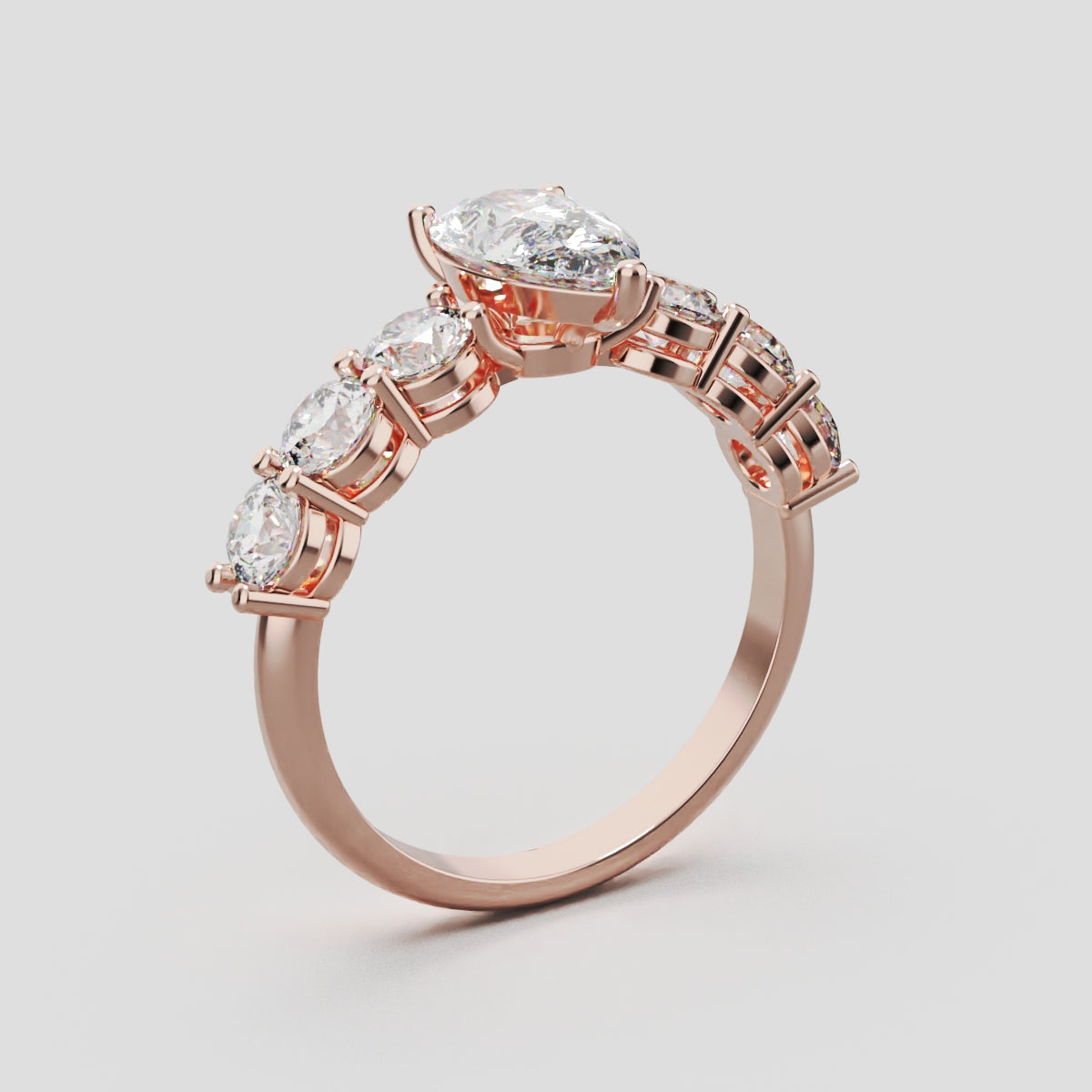 Cascata, 1ct pear lab grown diamond engagement ring, 3.5mm Side Stones, 18K rose gold - ne