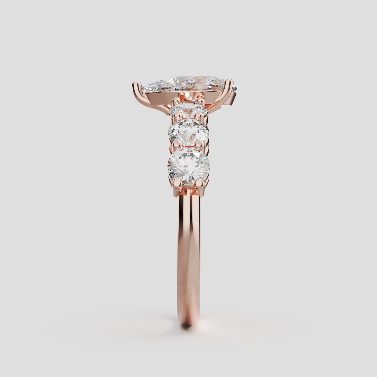 Cascata, 1ct pear lab grown diamond engagement ring, 3.5mm Side Stones, 18K rose gold - side view