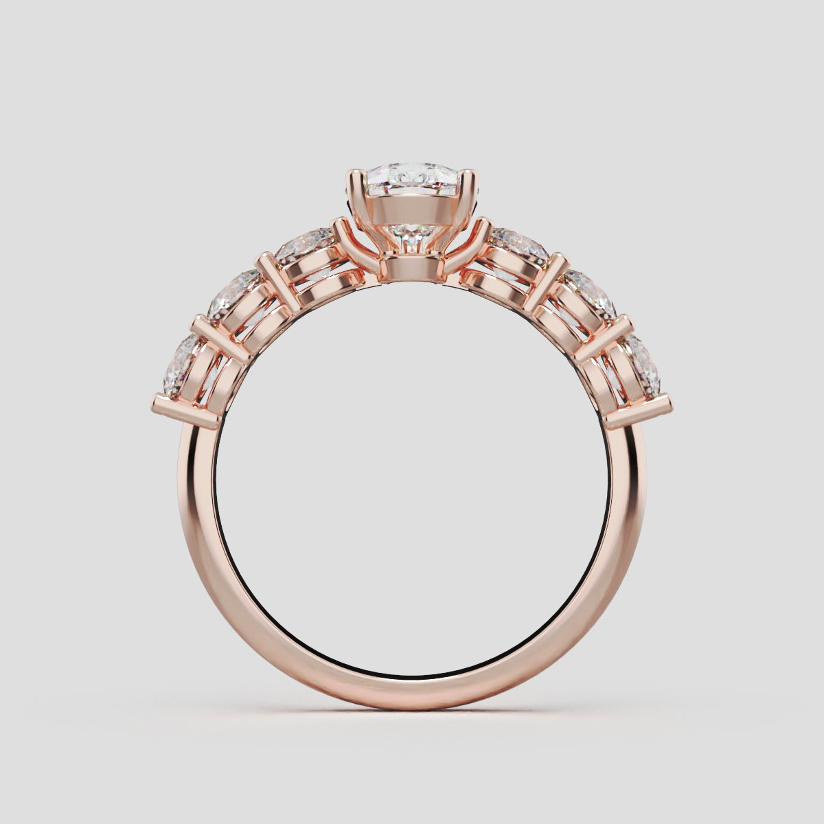 Cascata, 1ct pear lab grown diamond engagement ring, 3.5mm Side Stones, 18K rose gold - through finger