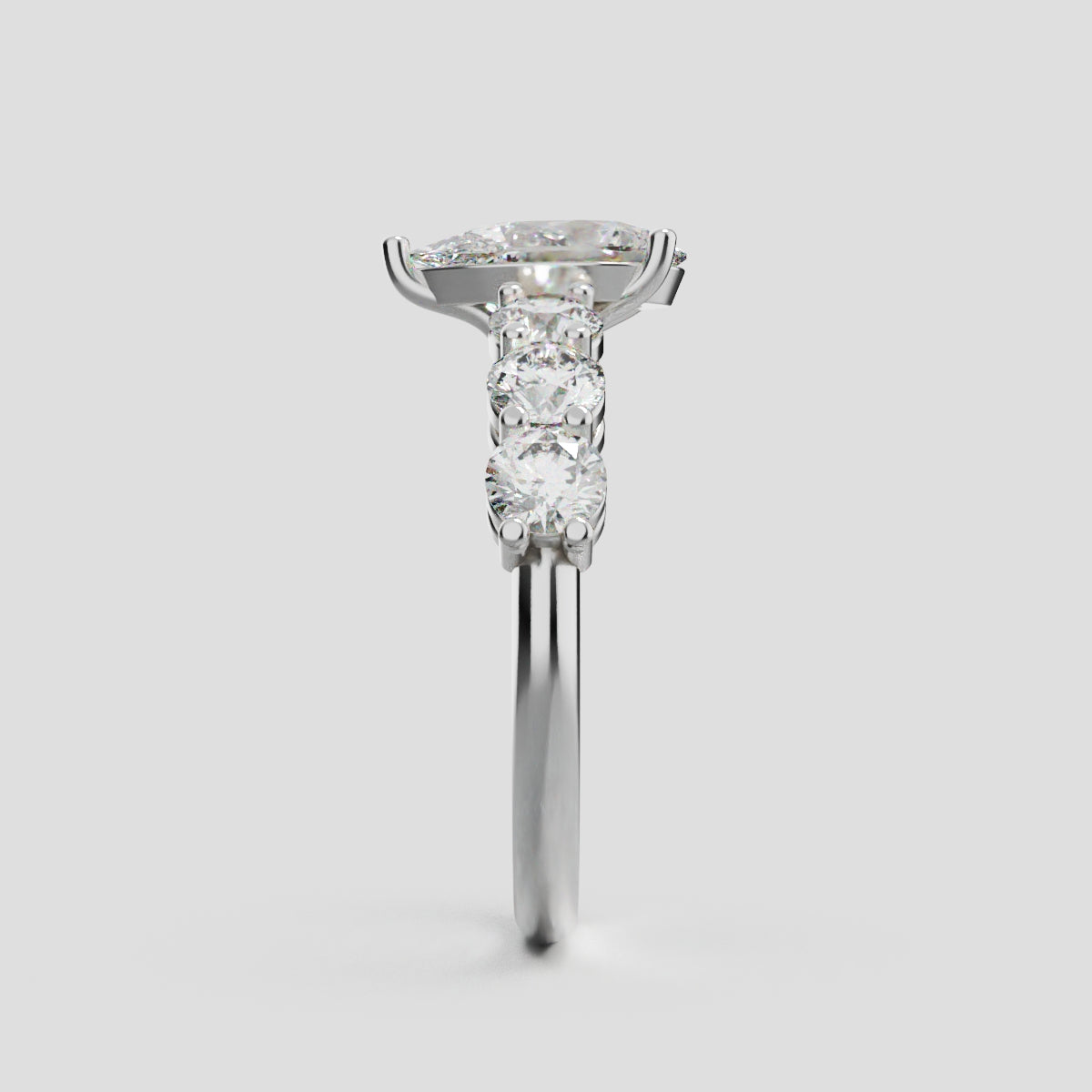 Cascata, 1ct pear lab grown diamond engagement ring, 3.5mm Side Stones, 18K white gold - side view