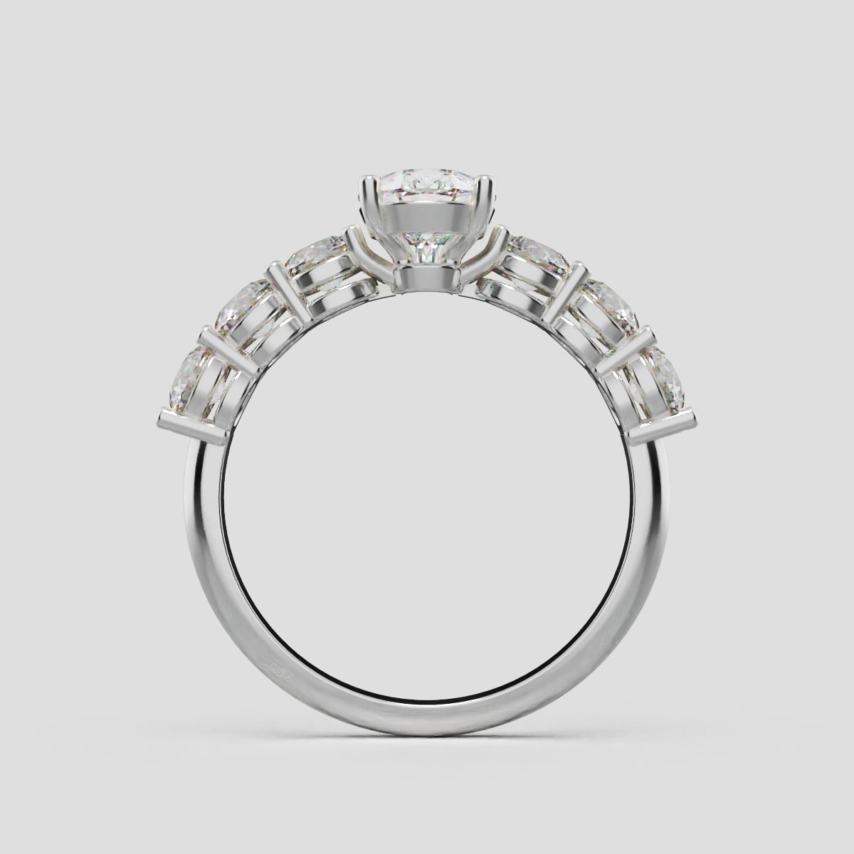 Cascata, 1ct pear lab grown diamond engagement ring, 3.5mm Side Stones, 18K white gold - through finger