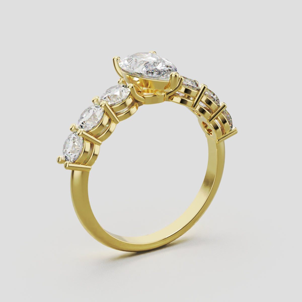 Cascata, 1ct pear lab grown diamond engagement ring, 3.5mm Side Stones, 18K yellow gold - ne