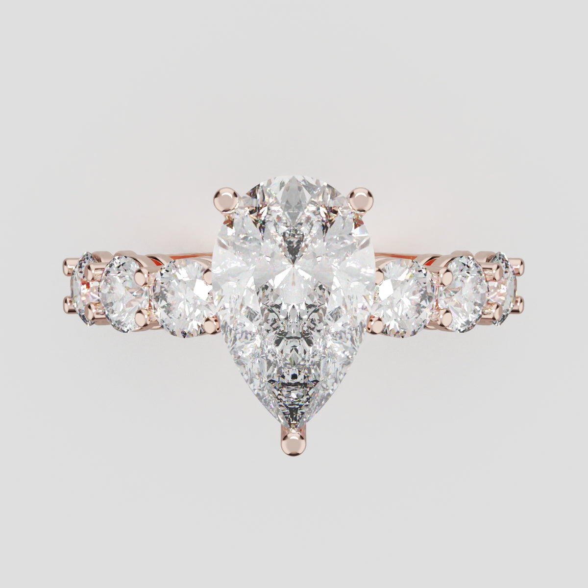 Cascata, 2ct pear lab grown diamond engagement ring, 3.5mm Side Stones, 18K rose gold - front view