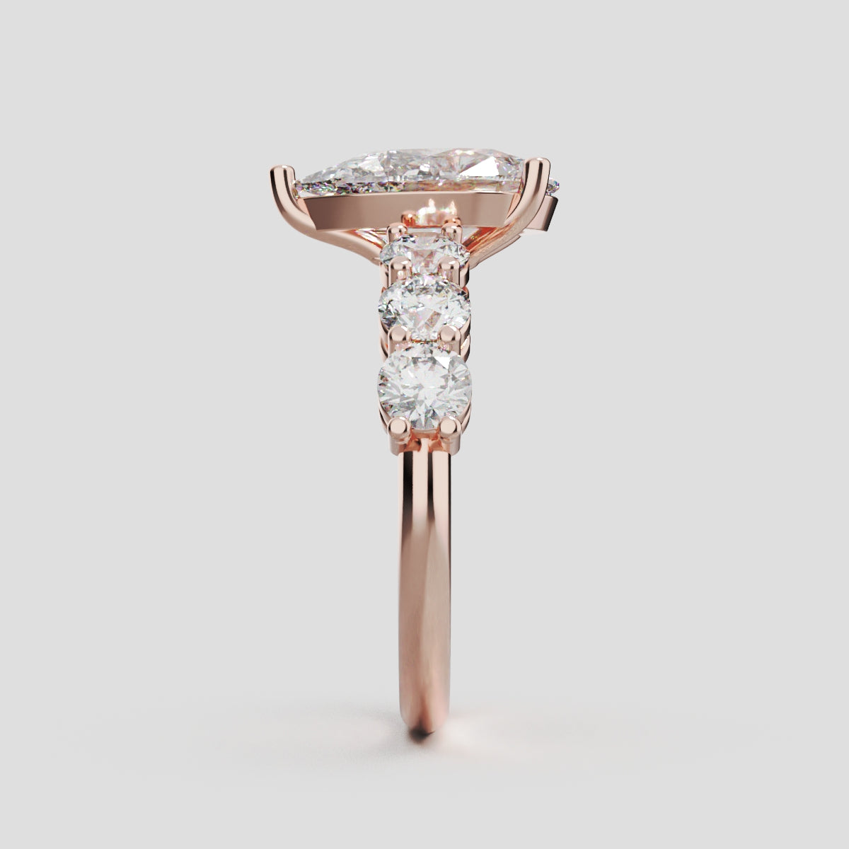 Cascata, 2ct pear lab grown diamond engagement ring, 3.5mm Side Stones, 18K rose gold - side view