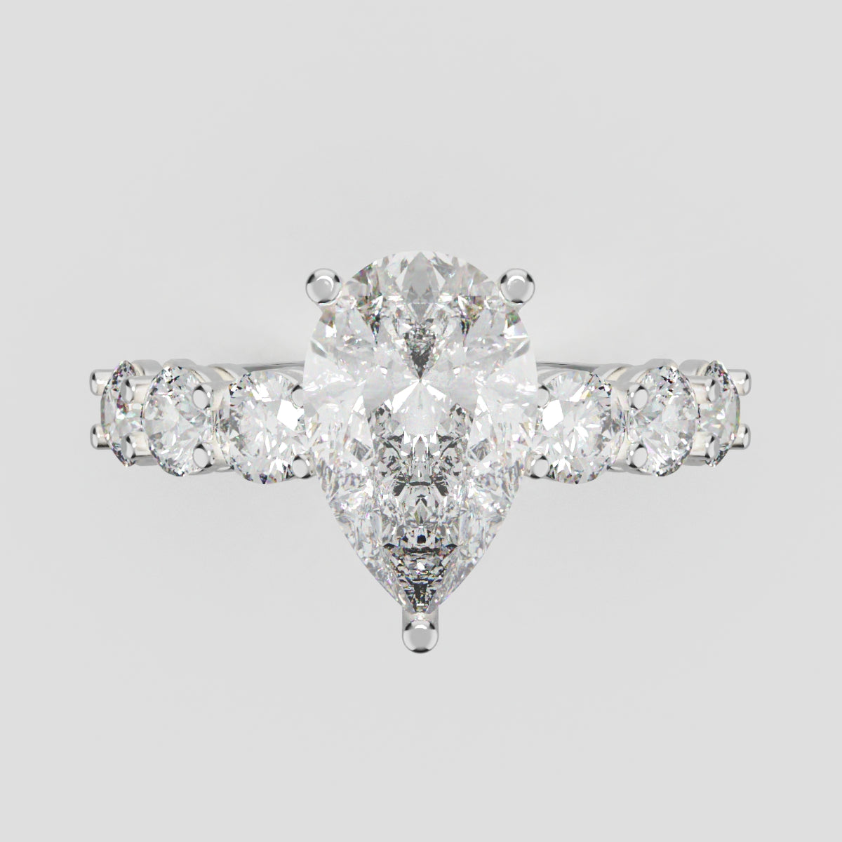 Cascata, 2ct pear lab grown diamond engagement ring, 3.5mm Side Stones, 18K white gold - front view