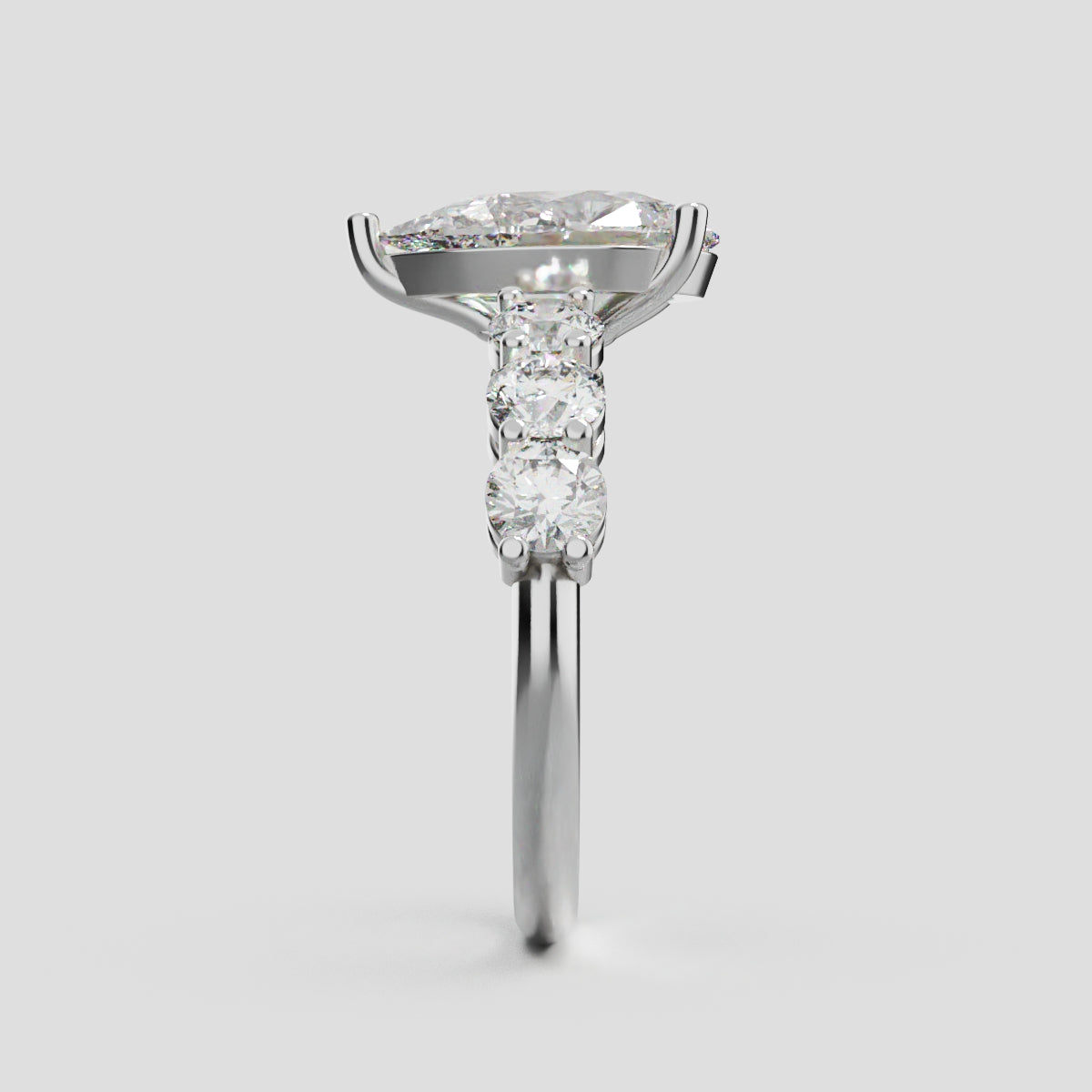 Cascata, 2ct pear lab grown diamond engagement ring, 3.5mm Side Stones, 18K white gold - side view