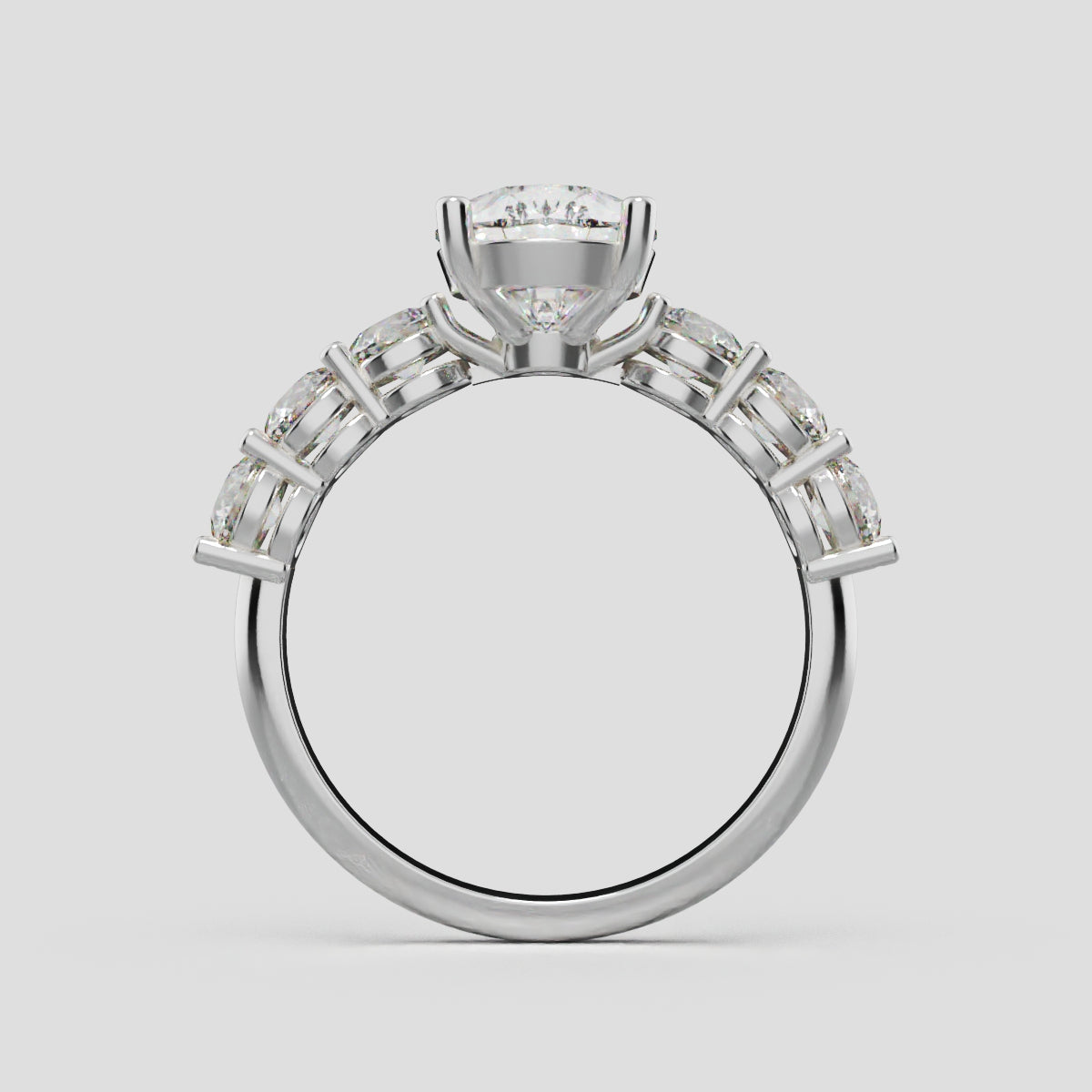 Cascata, 2ct pear lab grown diamond engagement ring, 3.5mm Side Stones, 18K white gold - through finger
