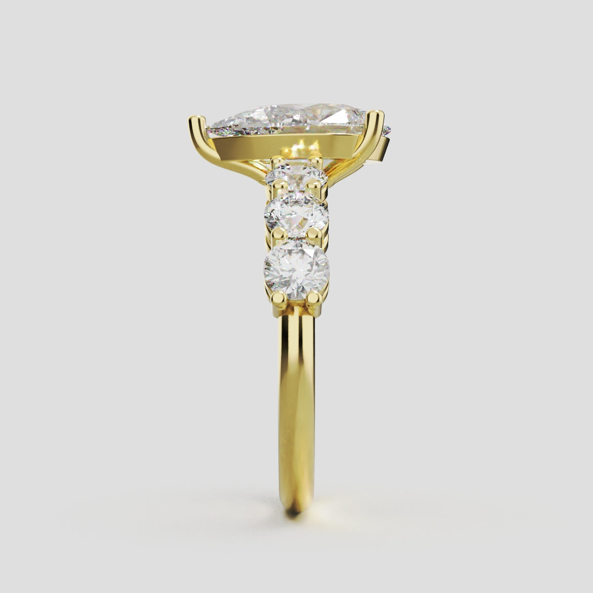 Cascata, 2ct pear lab grown diamond engagement ring, 3.5mm Side Stones, 18K yellow gold - side view