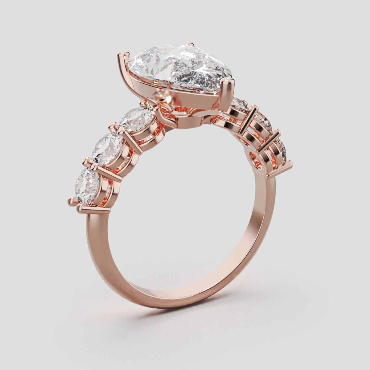 Cascata, 3ct pear lab grown diamond engagement ring, 3.5mm Side Stones, 18K rose gold - ne