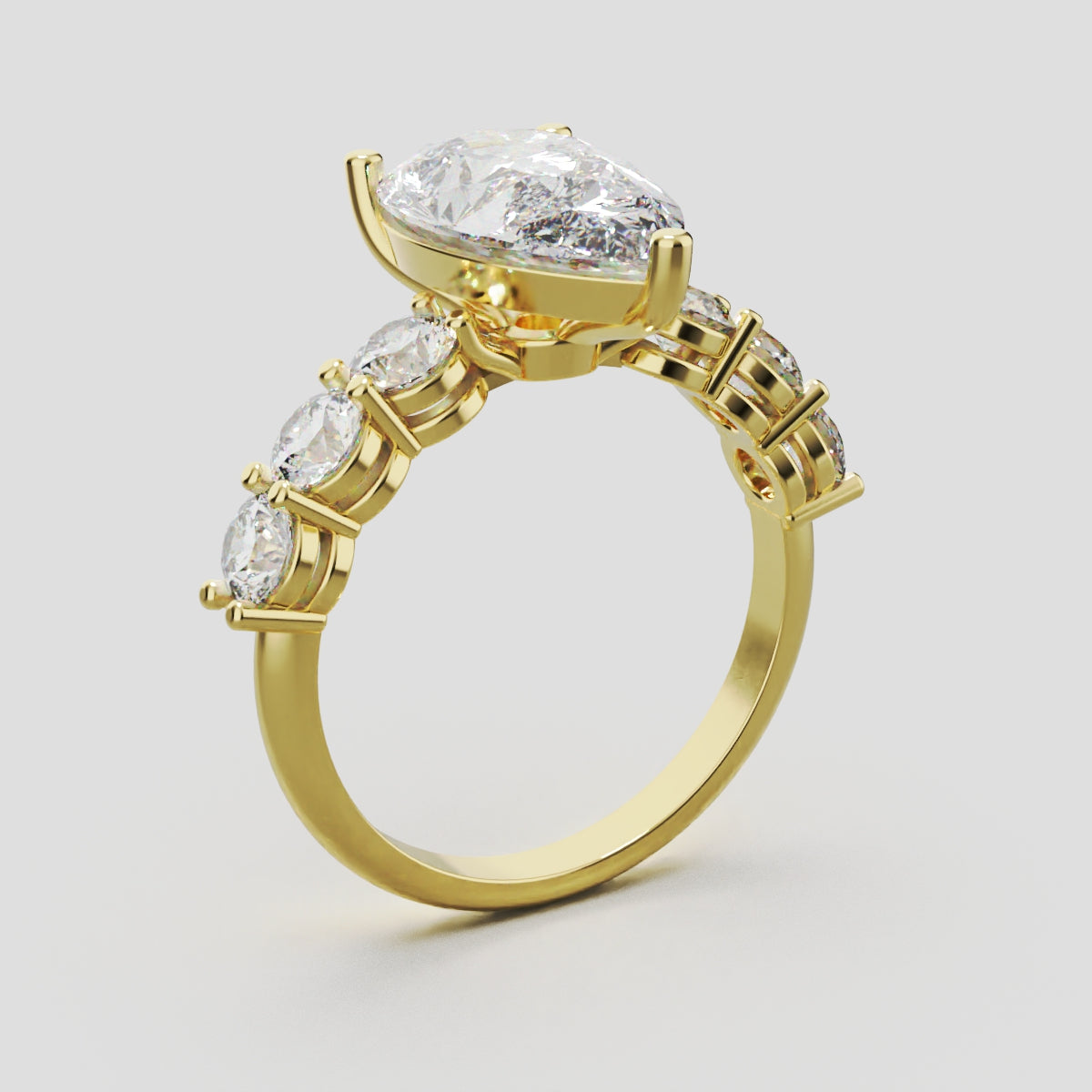 Cascata, 3ct pear lab grown diamond engagement ring, 3.5mm Side Stones, 18K yellow gold - ne