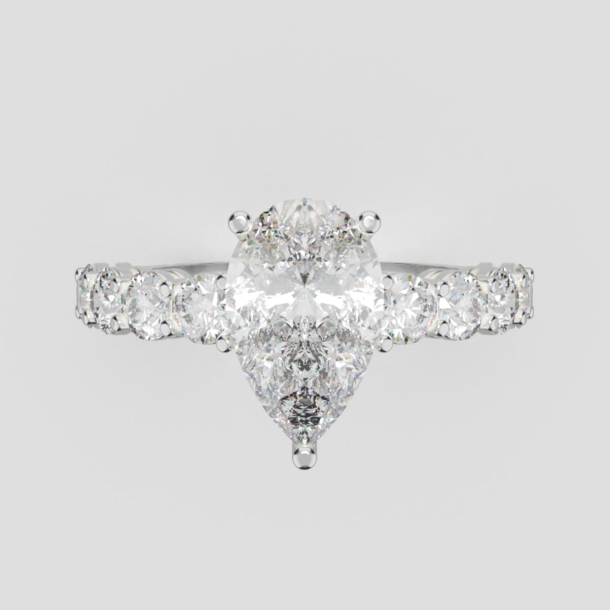 Lacrima, 1.5ct pear lab grown diamond engagement ring, 3mm Side Stones, 18K white gold - front view