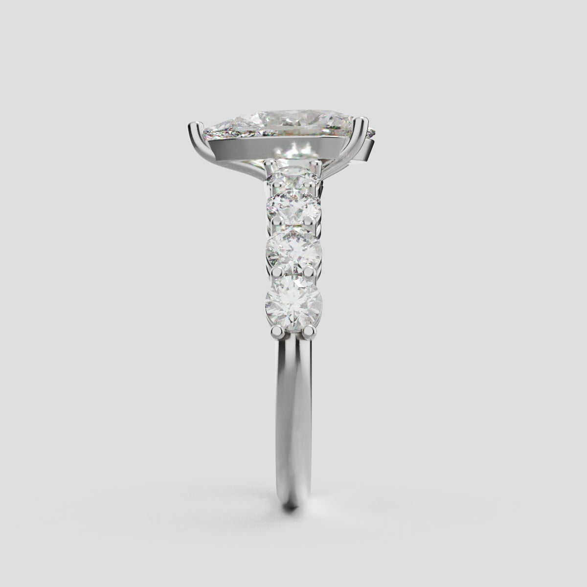 Lacrima, 1.5ct pear lab grown diamond engagement ring, 3mm Side Stones, 18K white gold - side view