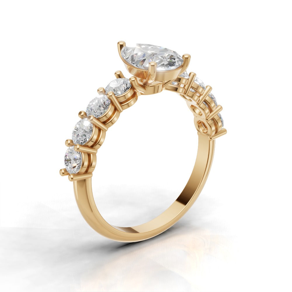 Lacrima, 1ct pear lab grown diamond engagement ring, 3mm Side Stones, 18K yellow gold - ne